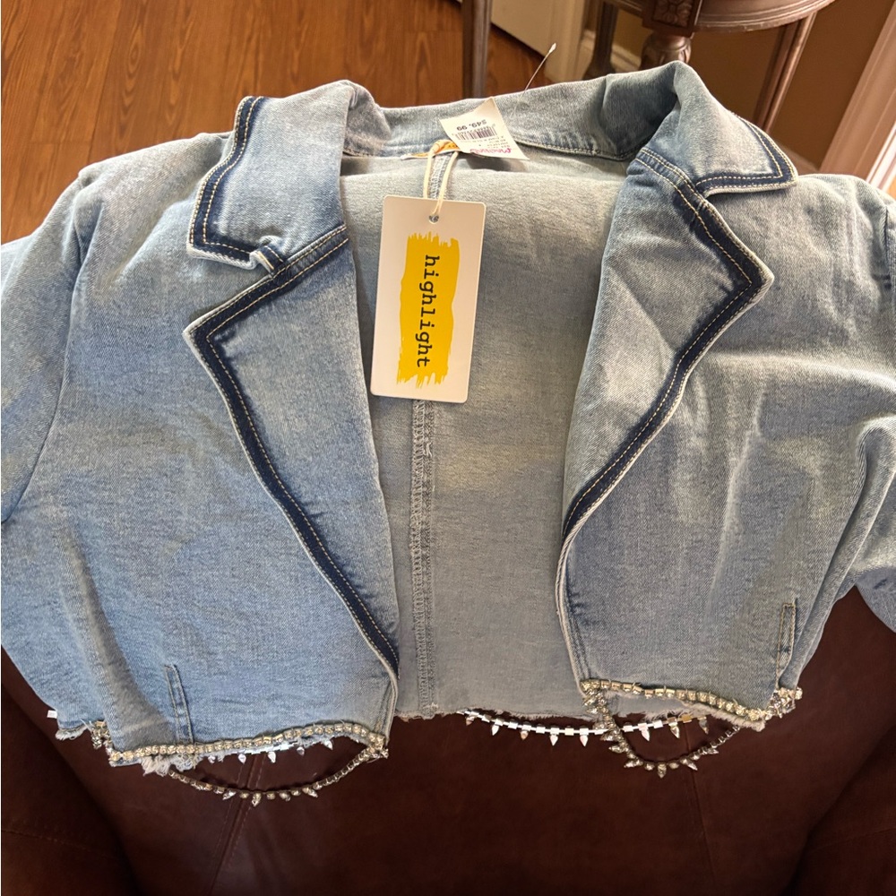 Light Blue Denim Jacket with Bling